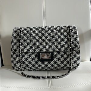 Black and White Tweed Shoulder Bag